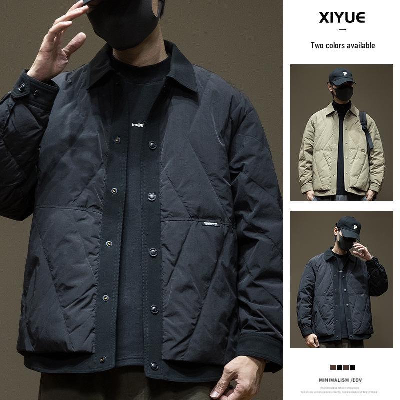 Men's 2024 Winter Lightweight White Duck Down Workwear Jacket Liner, Shirt-Style, Loose Plus Size Fit