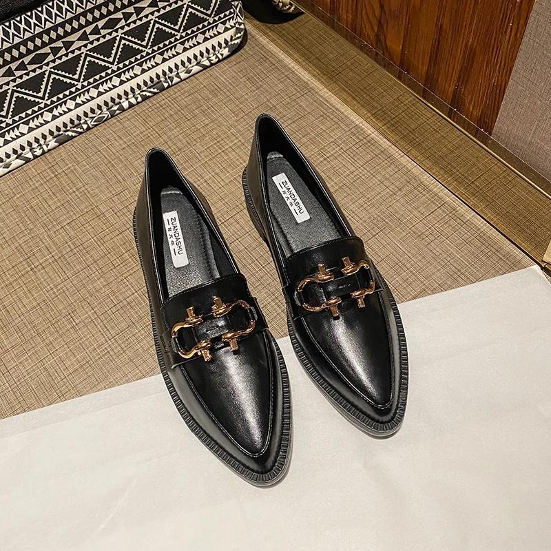 Spitze Zehen Damen Slipper Schuhe Metallkette Plateau Lässige Damen Sneaker Oxfords Slip-on Schnalle Creepers Mit Absätzen Leat