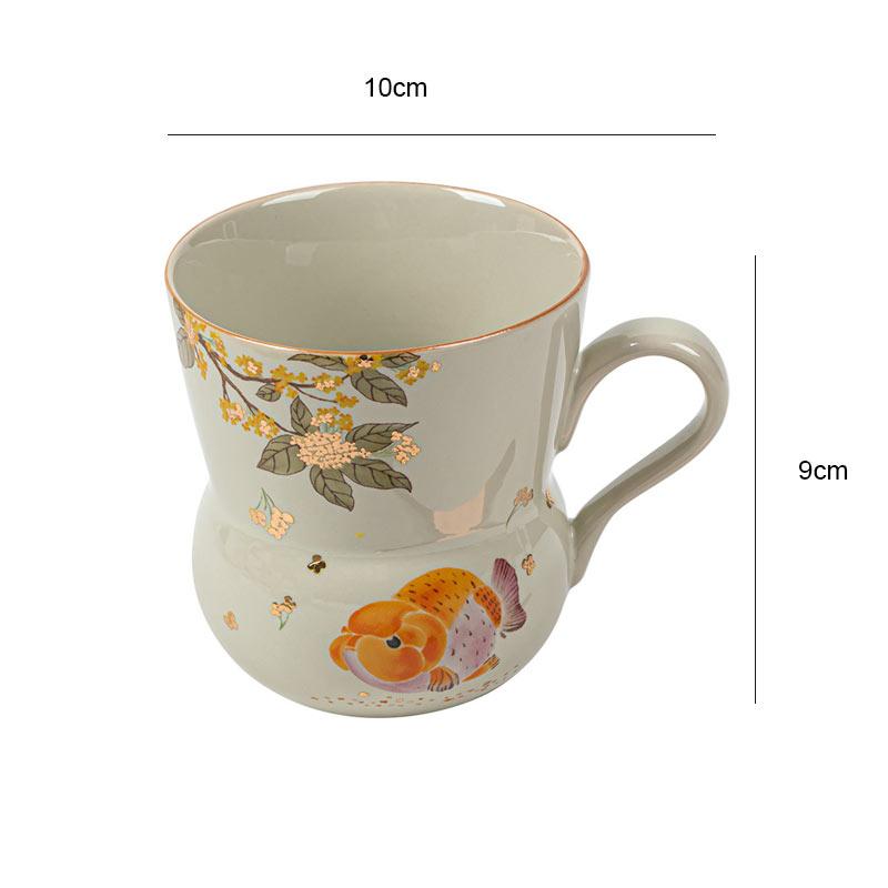 Wooden Grey Golden Guifu Carp Gourd Mug High Beauty Ceramic Home Coffee Cup Water Cup Personal Tea Cups Kitchen Dining Bar