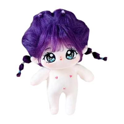 Niannyyhouse 20cm Peluche Fille Cheveux Frisés Mauves Cheveux Noirs Sans Attributs Corps Normal Poupée Poupée en Coton Squelettes Déguisement (2 Inclus)