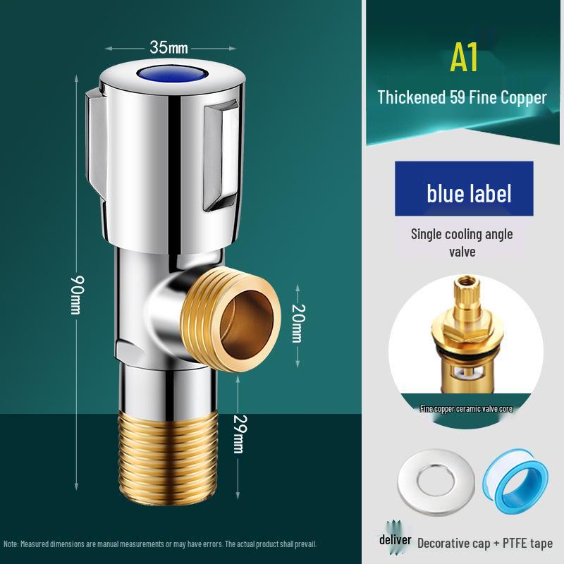 Household Full Copper 304 Stainless Steel Angle Valve for Kitchen & Bathroom – Cold & Hot Water Stop/Splitter Valve