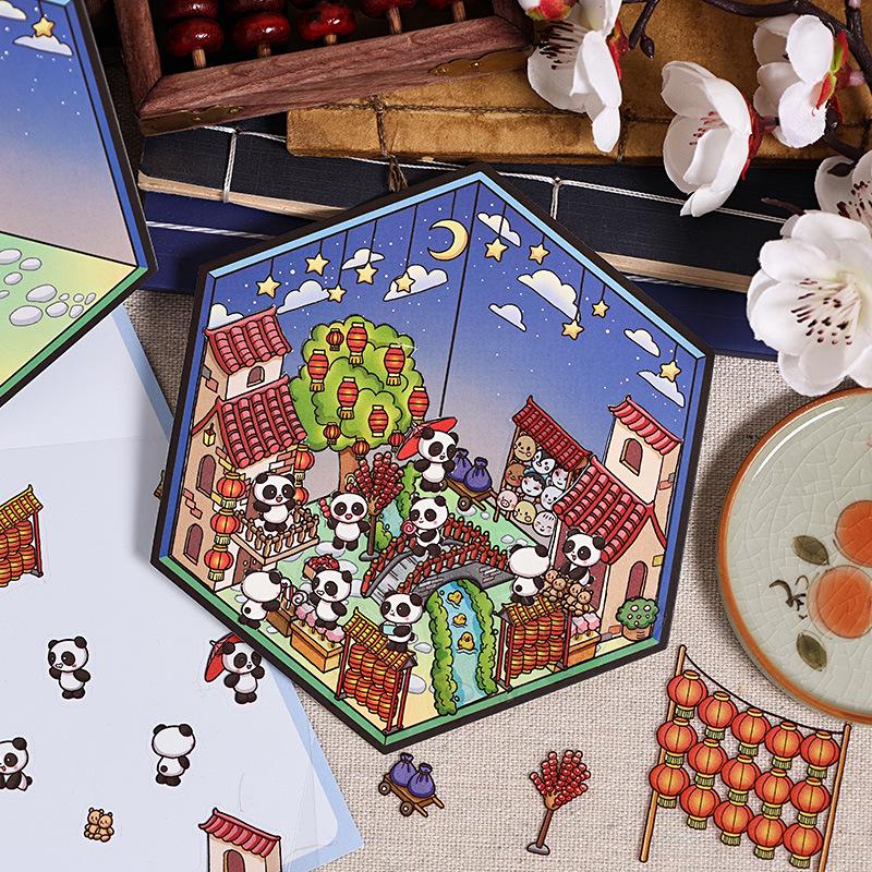 Panda House 3D Cartoon Pet Stickers: DIY Miniature Landscape & Educational Journal Decorations