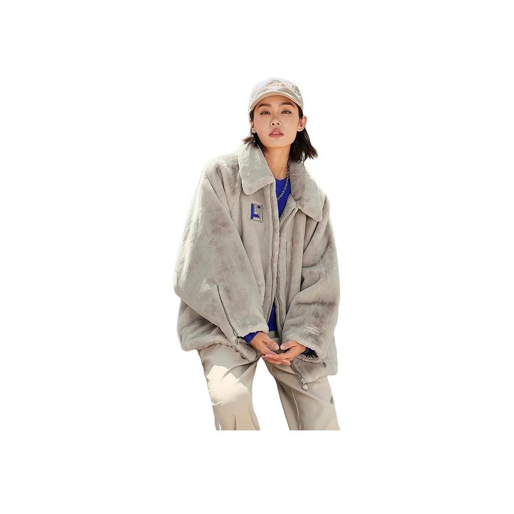 Li Ning Starry Universe Printed Solid Color Zipper Loose Jacket Women Jackets Cashmere-Gray AFDSB44-2