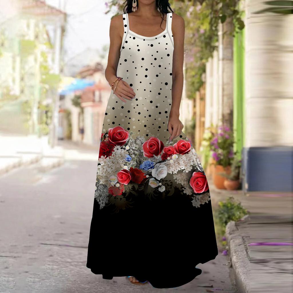 Women's Slip Dress Maxi Long Dress Pink Rhododendron Print Dress Spring & Summer Leisure Vacation