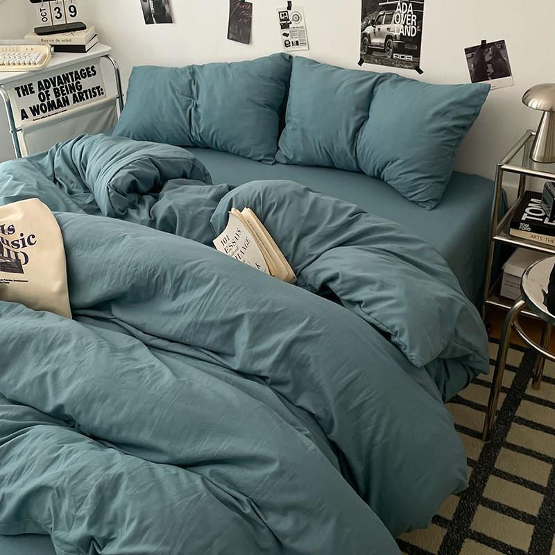 Soft Washed Cotton 4-Piece Bedding Set Pure Color Hypoallergenic Baby Safe Dormitory Use All Season