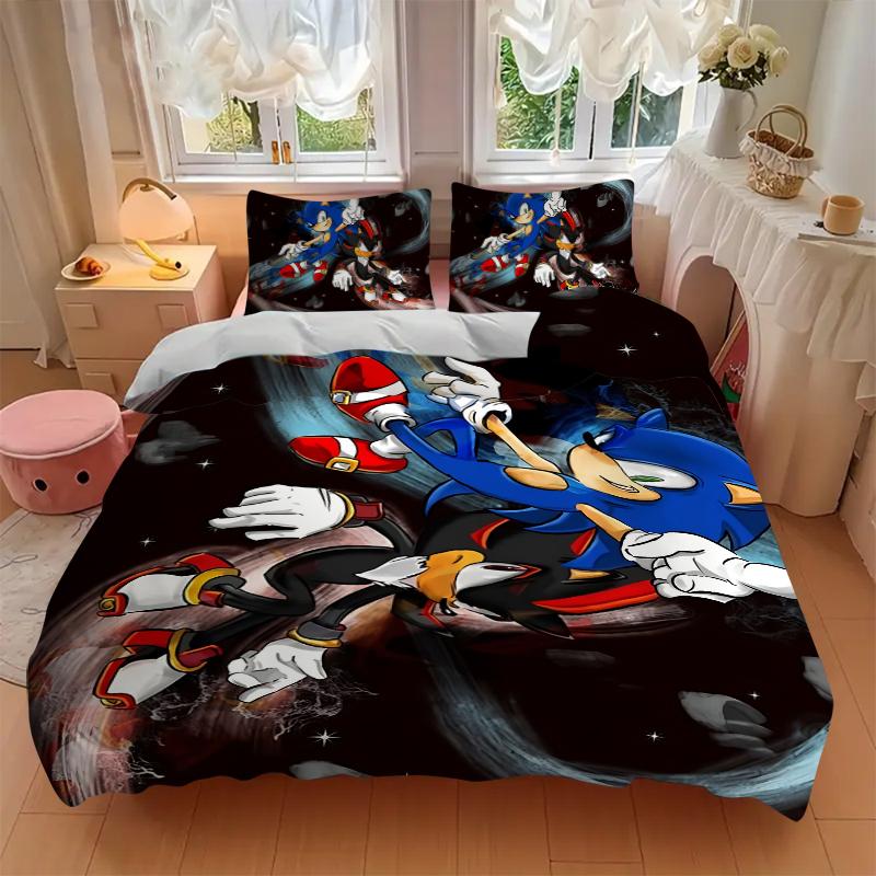Sonic Shadow Space Printed 3pcs Bedding Set Soft Microfiber 1 Duvet Cover And 2 Pillowcases Home Bedroom Decor Xmas Gift K1808