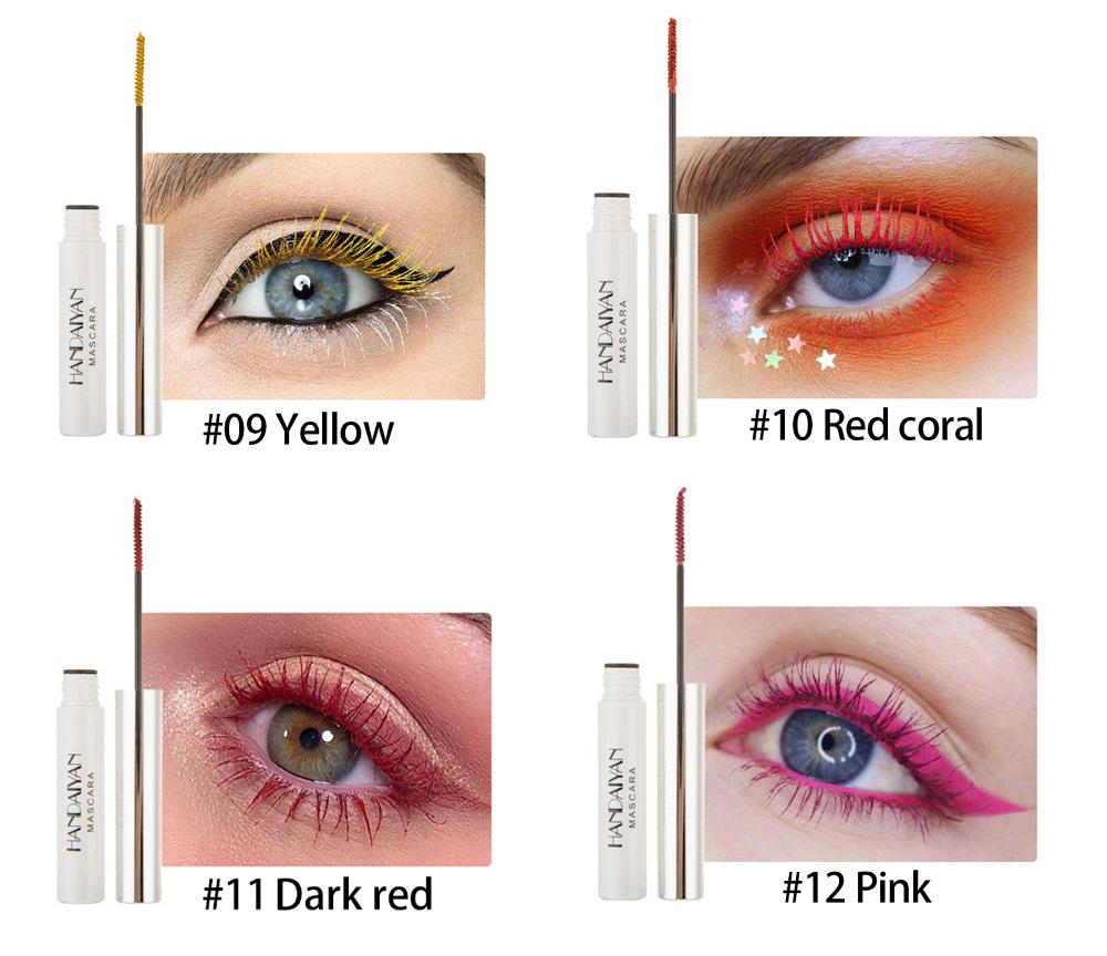 3D Farvet Øjenvippemascara Vandtæt Sort Hvid Lilla Blå Vipper Mascara Volumen Grøn Rød Brun Makeup Farve Kosmetik