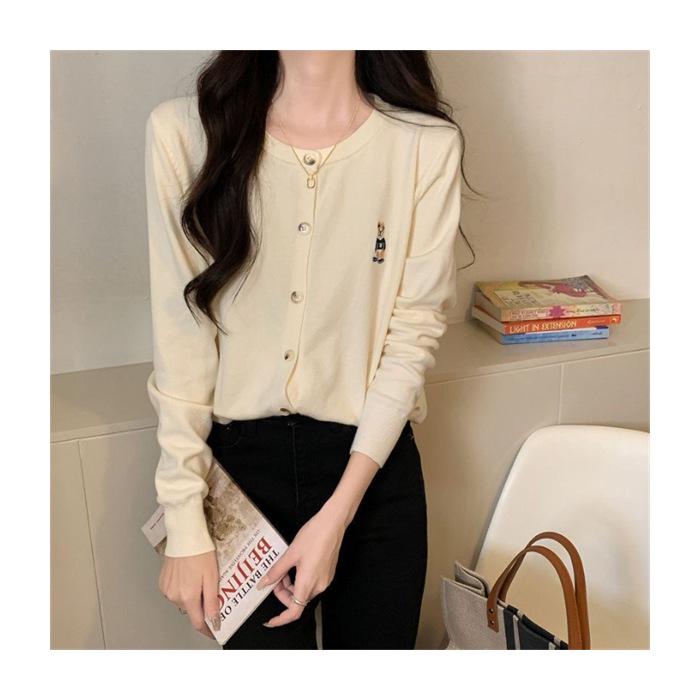 2025 Spring & Autumn Little Bear Knit Cardigan: Women's Long Sleeve Lazy Style Sweater