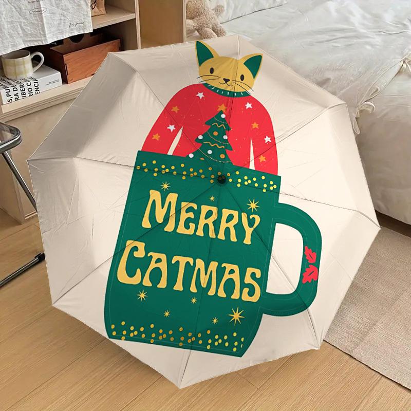 

1pc Merry Catmas Mug Automatic Folding Umbrella, Casual Outdoor Accessory, Birthday Festival Gift yy251126078