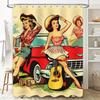 Retro Classic Vintage Style Red Car Girl Cartoon Shower Curtain For Bathroom Decor Home Decoration Supplies Accessories 3D Print