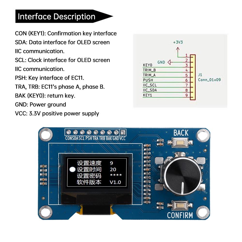0,96/1,3-Zoll-OLED-Display EC11 Drehgebermodul IIC-Schnittstelle Integriertes DIY-Modul 360°-Drehung genau bestimmt