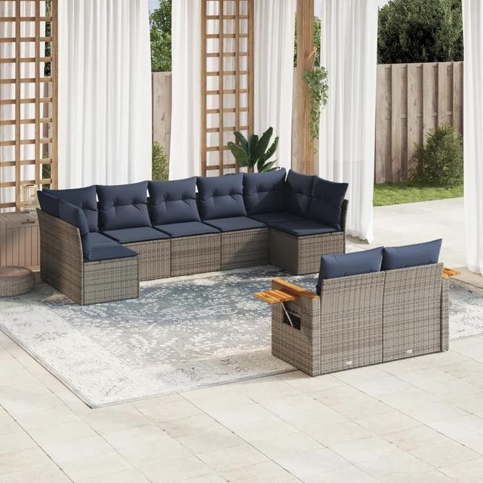 VidaXL Salon de Jardin avec Coussins 9 pcs, Canapés de Patio, Ensemble de Meubles, Mobilier de Terrasse Exterieur, Gris 3227132