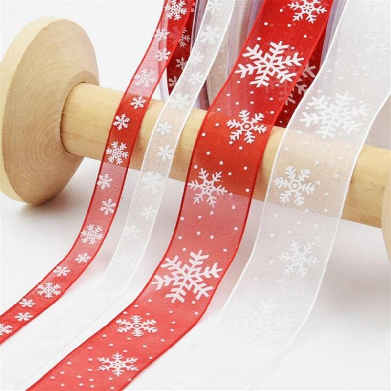Christmas Organza Ribbon Snowflake Ribbons Handmade DIY Gift Wrapping Decoration Wreath Home Decor