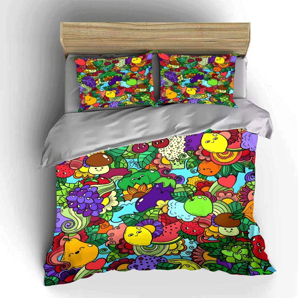 Colorful Fruits and Vegetables Artwork Exquisite three-piece bedding set gift for kids and adults