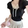 Threaded lace fake two-piece short-sleeved T-shirt women's summer new Korean version slim-fit design T-shirt top