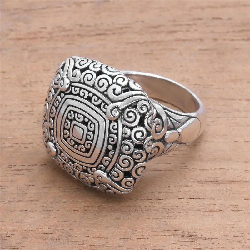 Decorated With Retro Thai Silver Ethnic Style Palace Pattern Ring Fashionable Personality Ring
