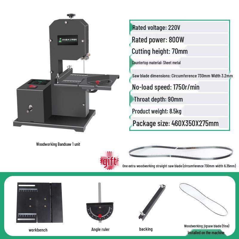 Compact Vertical Woodworking Bandsaw: Curve, Jigsaw, Shaping, Metal, and Table Cutting Machine