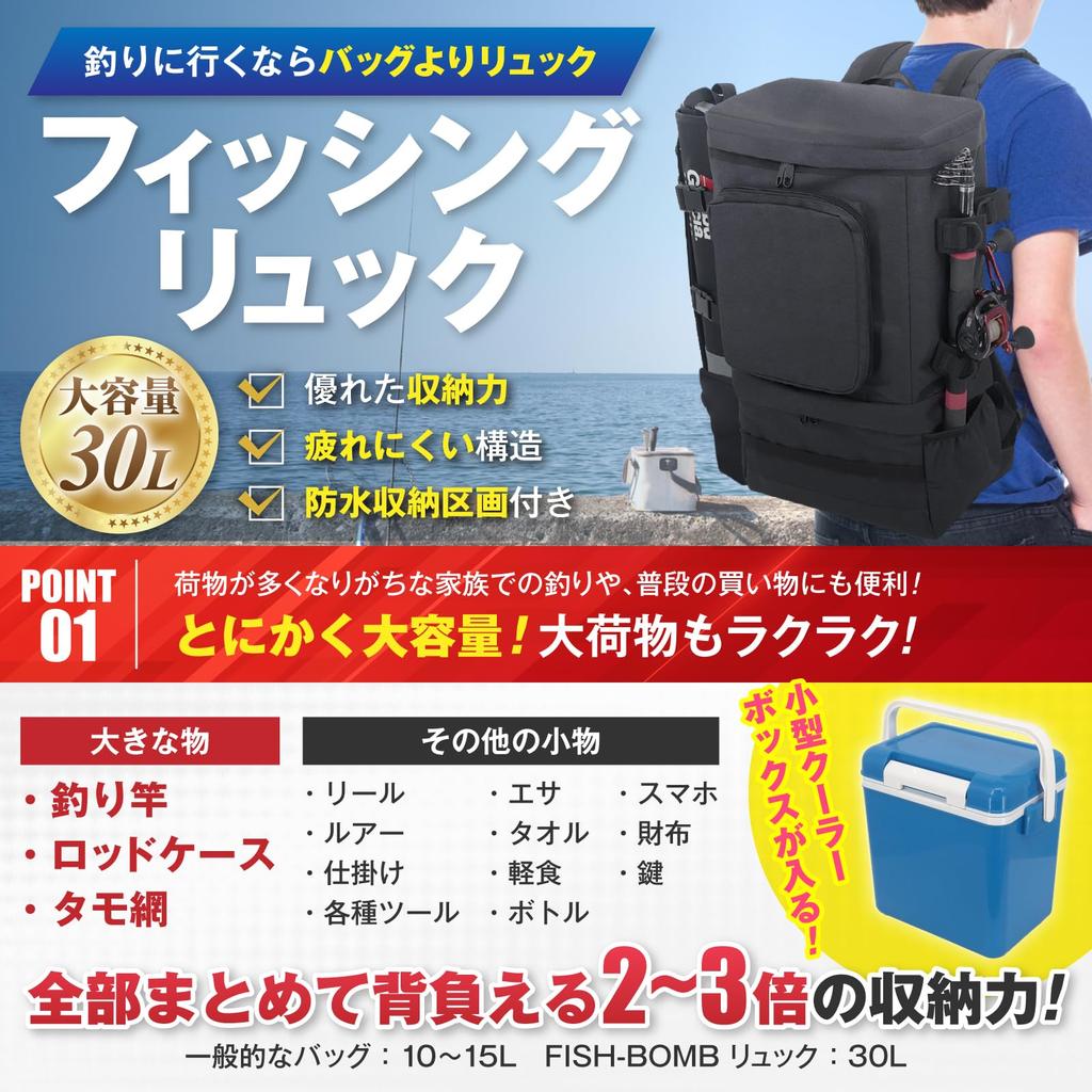FISHBOMB Fishing Backpack, Summer 2025 Model, Large Capacity, Multiple Pockets, Fishing Rod Holder, Water-Resistant