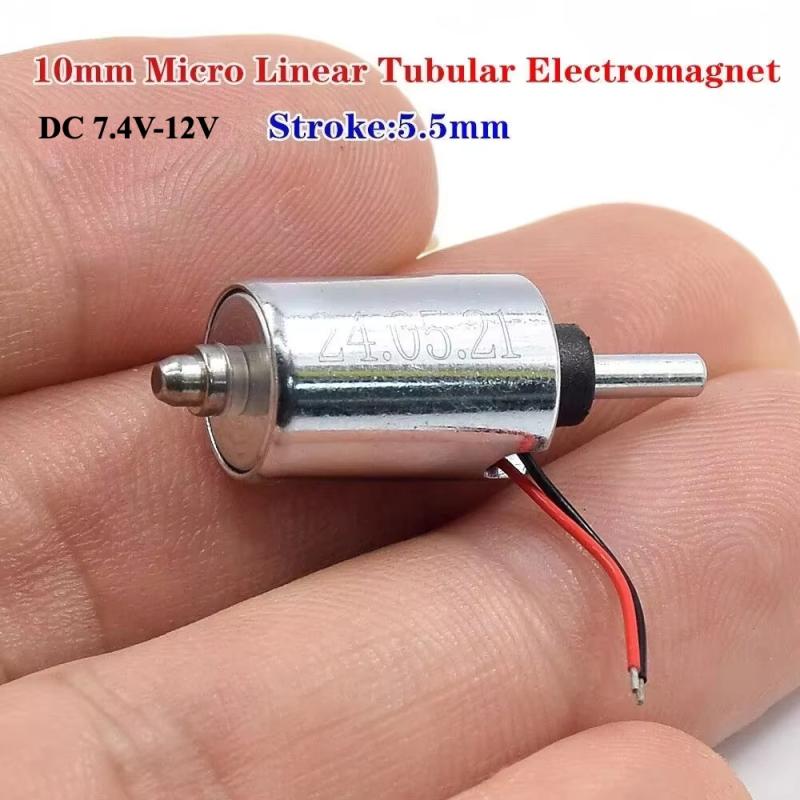 1 stk DIY Fingeravtrykkslås DC 7.4V 9V 12V Mini Rund 10mm Sylinder Suge Skyv-Trekk Type Lineær Solenoid Elektromagnet