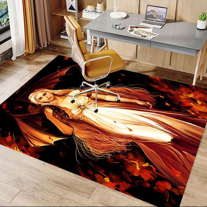 1pc Fire and Blood Office Carpet Chair Mats, Home Decor Mat Fantasy Theme Mat Durable Mat, Dragon Decor,Suitable for Fantasy Theme Lovers