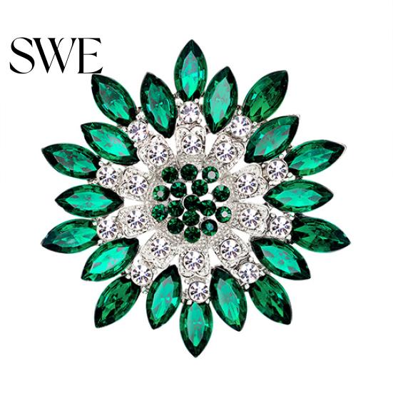 Women Fashion Flower Brooch Crystal Rhinestone Jewelry for Wedding Party Gift