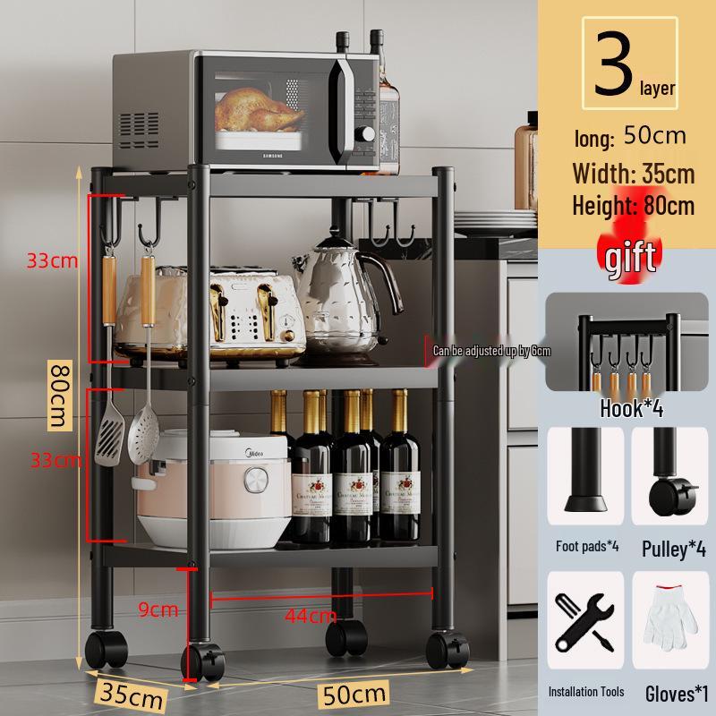 Multi-layer Floor-standing Kitchen Storage Rack for Pots and Microwave Oven