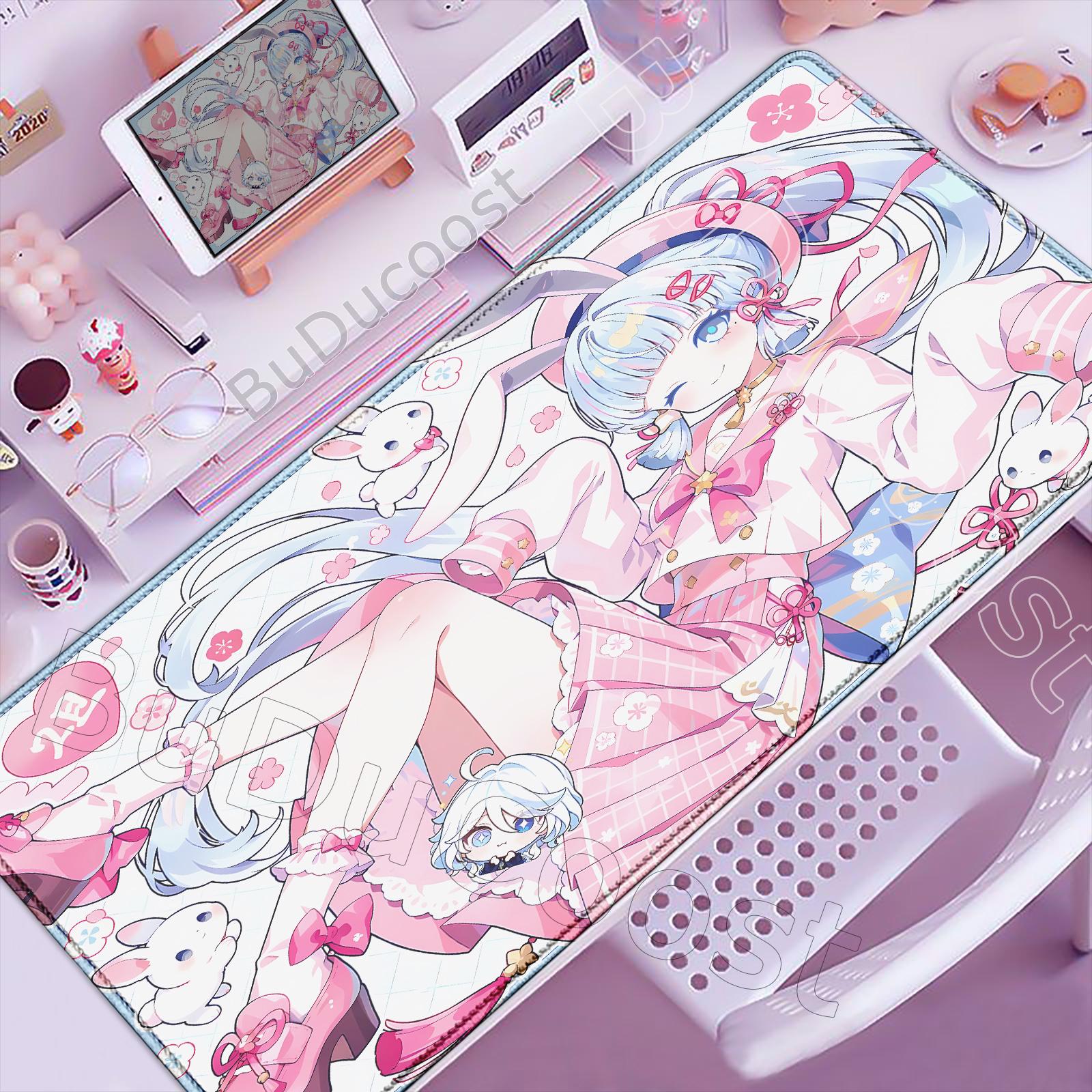 

New Cute Genshin Impact Kamisato Ayaka Hu Tao Mousepads Computer Gaming Lock Edge Laptop PC Desk Mat Rubber Keyboard Mouse Pad 600x300x2mm