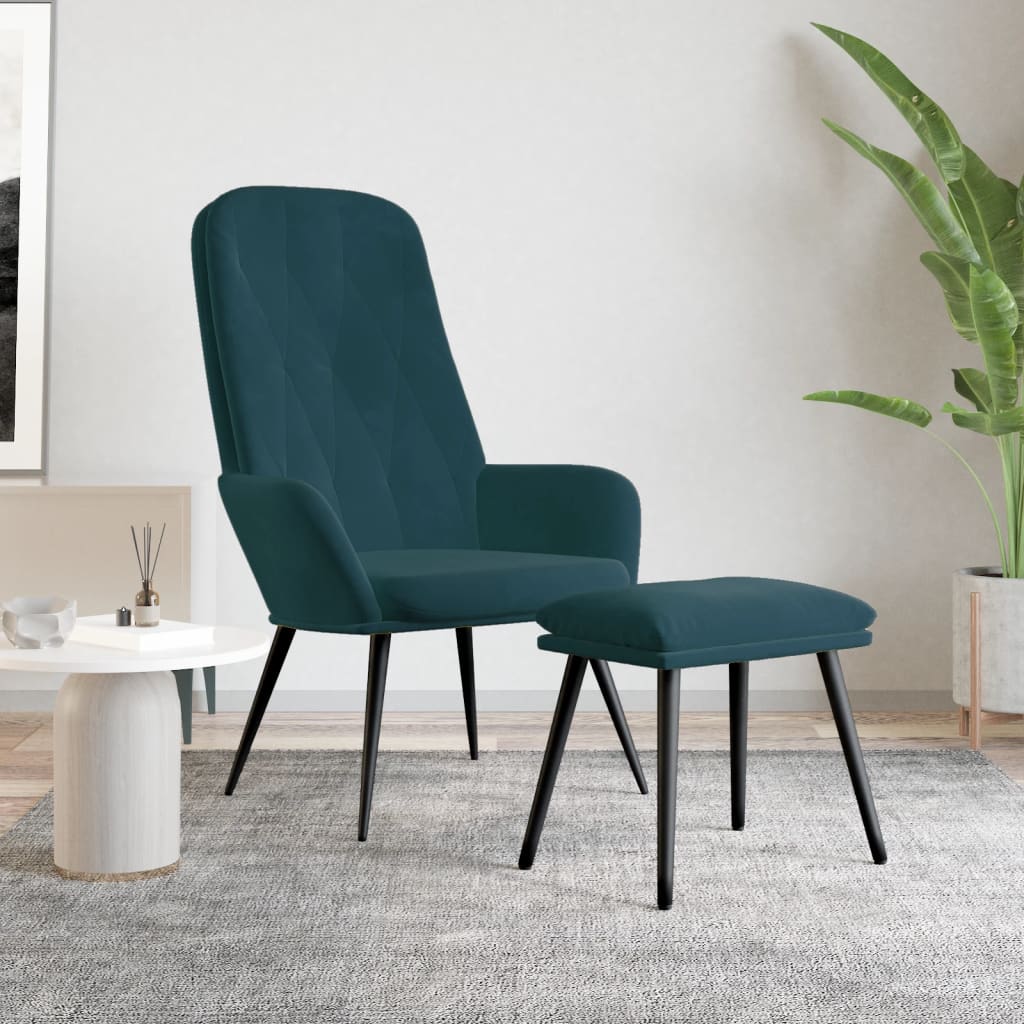 Recliner Chair with Ottoman Blue Velvet