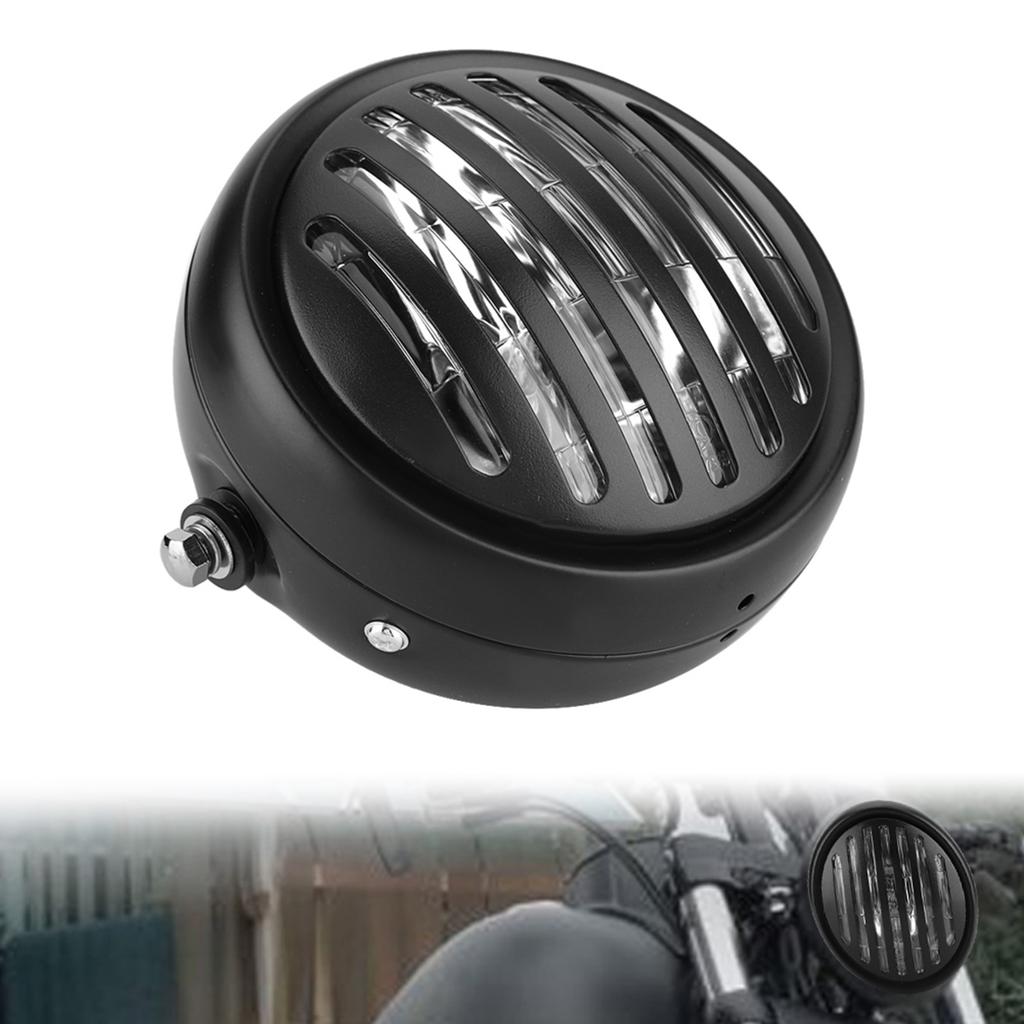   Motorcycle Retro Black   Grill Cover Hdlamp Front Hdlight Yellow Lens