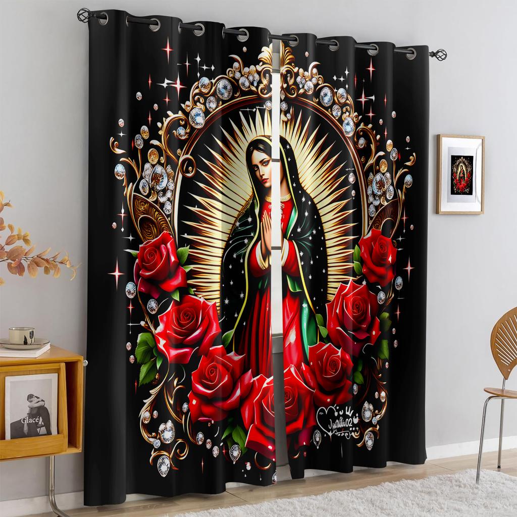 2Pcs Virgin Mary Pattern Printed Blackout Curtains Suitable For Bedroom Kitchen Living Room Study Office Bathroom Decorations
