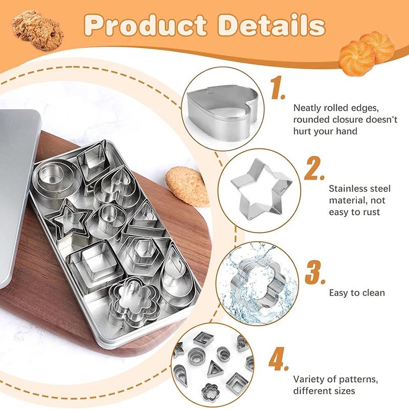 12/30PCS Stainless Steel Mini Cookie Cutters Set Geometric Shape Baking Tools for Biscuit Fondant Kitchen Baking Supplies