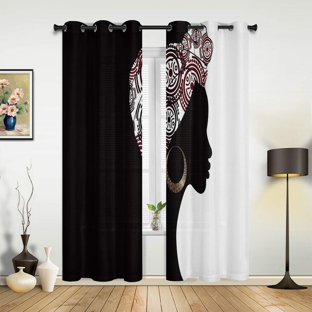 Afrikanische Frau Giraffe Elefant Silhouetten Vorhänge für Schlafzimmer Wohnzimmer Vorhänge Küche Kinderzimmer Fenster Vorhang Heimdeko