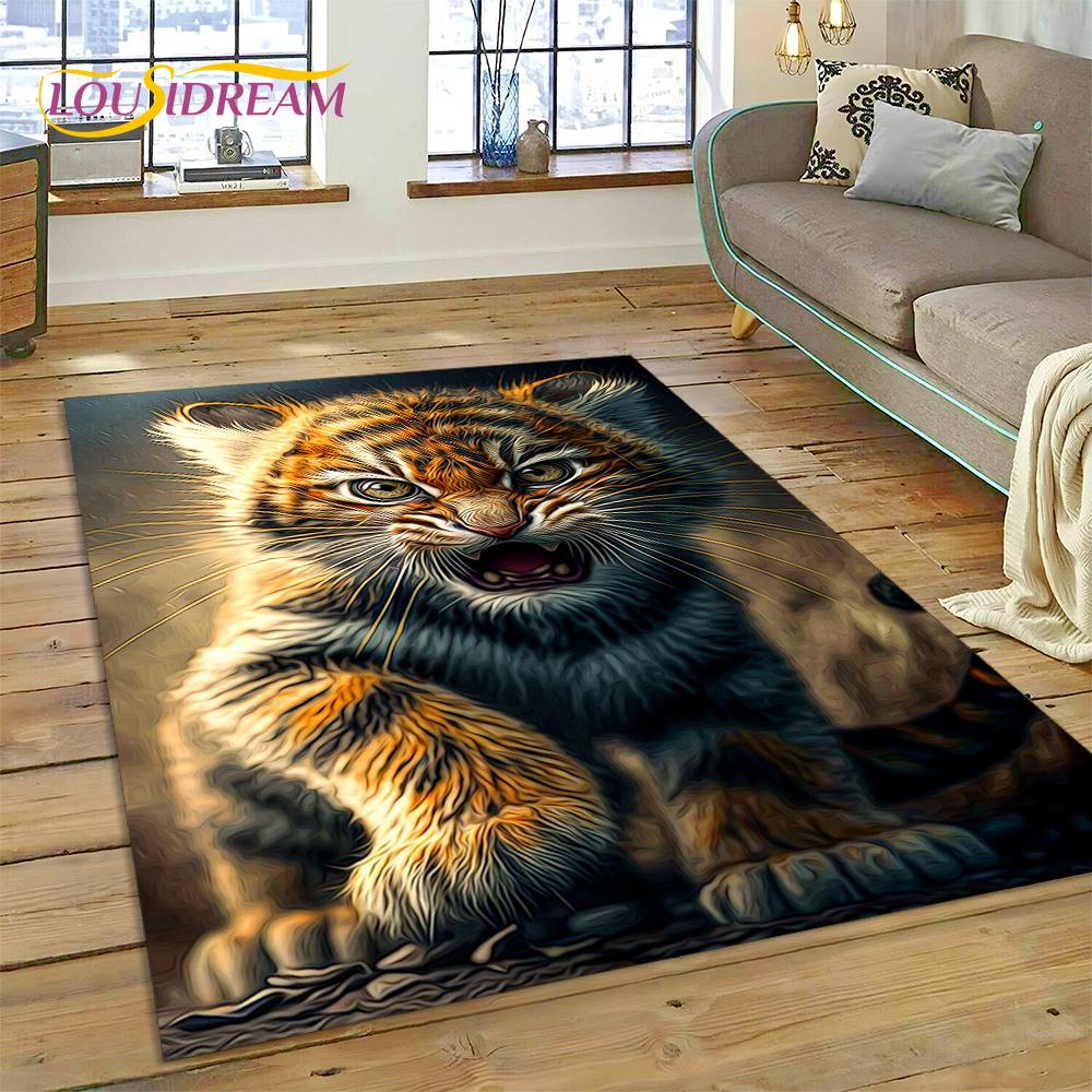 3D Beast Tiger Lion Animal Wildlife Cartoon Carpet Rug for Home Living Room Bedroom Sofa Doormat Decor,kid Area Rug Non-slip Mat