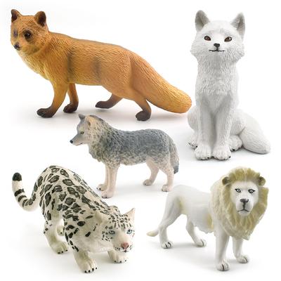 Simuliertes Waldtier-Modell Grauer Wolf Rotfuchs Polarfuchs Weißer männlicher Löwe Schneeleopard Kognitives statisches Ornament für Kinder