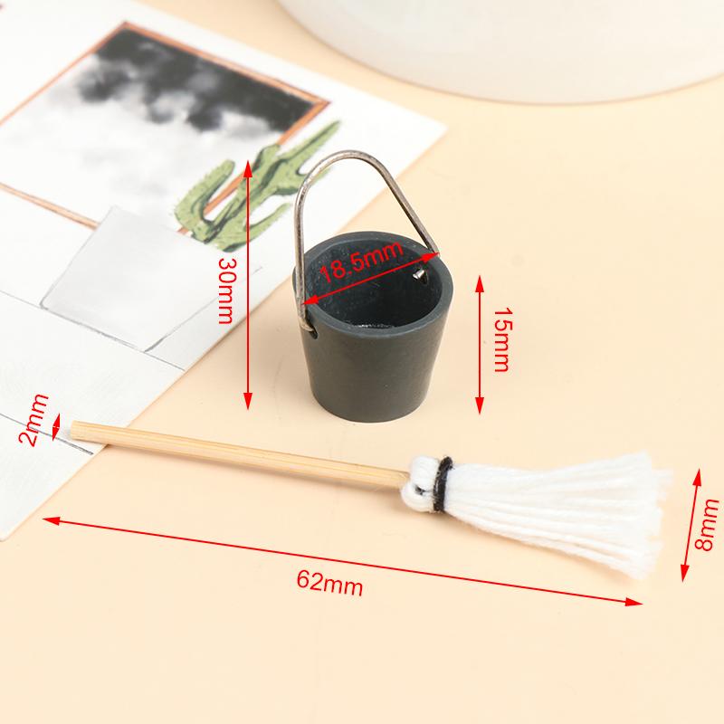 1Set 1:12 Puppenhaus Miniatur Küche Garten Mopp Eimer Puppenhaus Deko Spielzeug