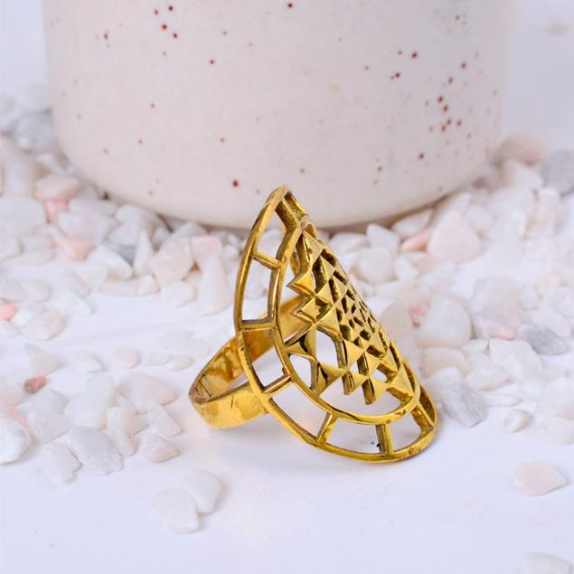 

Sri Yantra Statement Ring, Brass Sacred Geometry Jewelry, Yoga Meditation Gift, Open Oval Boho Ring, Abundance Spiritual Jewelry 12 срібний