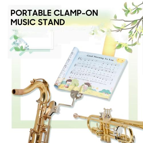 Portable Clamp-On Trumpet Music Stand, Universal Martining Grila Sheet Clip Holder for Saxophone, Tenor Horn, Trumpet, and Wind Instruments
