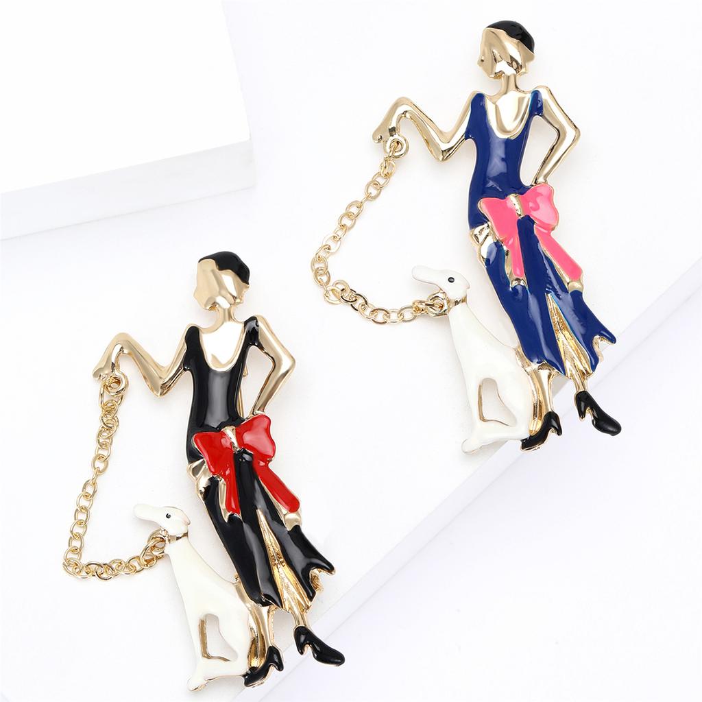 Fashionable Sophisticated Walking Girl Lapel Pin with Dripping Oil Designs Contrast Accessory for Party Supplies Costumes