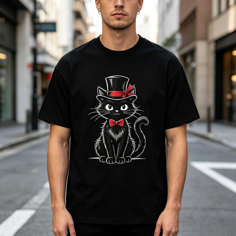 Unique Cat Graphic TShirt Fashion Forward Individuals EyeCatching Top Hat Print Casual Tee Perfect for Summer Outings