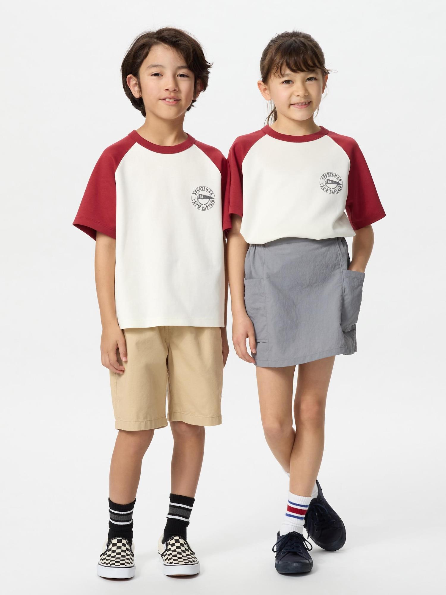 

Uniqlo Kids Airism CoTTon Graphic Crewneck T Raglan 16 RED/KIDS 110