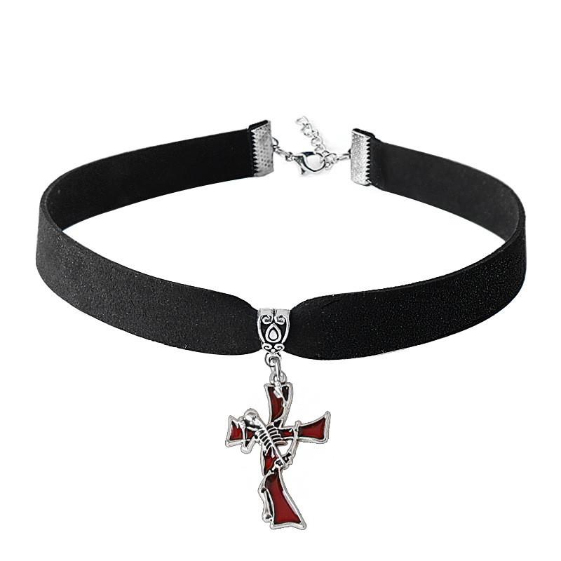 Punk Gothic Skull Cross Necklace With Bat Spider Alloy Pendant For Halloween