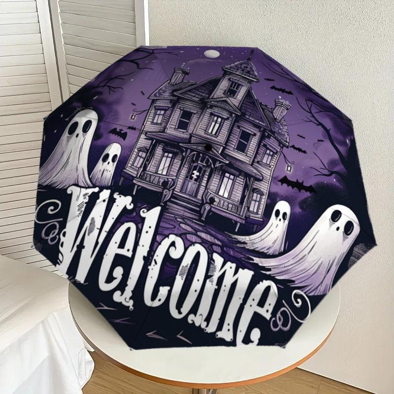 

1pc Halloween Haunted House Ghosts Welcome Sign Umbrella with Plastic Handle,Suitable for All Seasons Home Travel Outdoor UmbrellaDD511