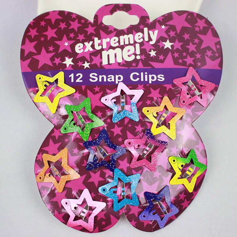 

12 Pcs Beautiful Kids Pentagram Hair Clips Glitter Butterfly Children Asymptotic Candy Color Star Girls Styling Accessories Five-pointed star