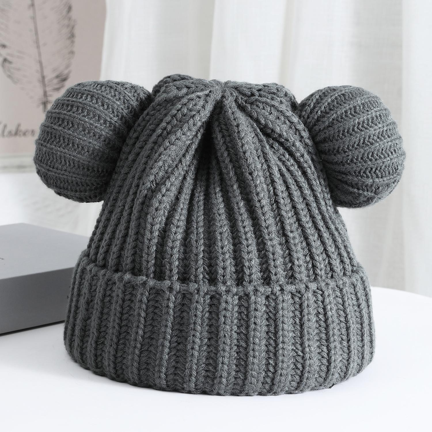 

Милая шерстяная шапка с ушками медвежонка, утолщенная, теплая, защищающая уши и от холода, вязаная шапка, новые модные шапки для осени и зимы One size