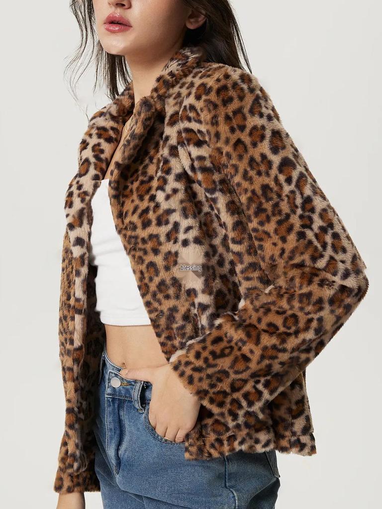 Women's European & American INS New Leopard Print Button-Down Lapel Coat