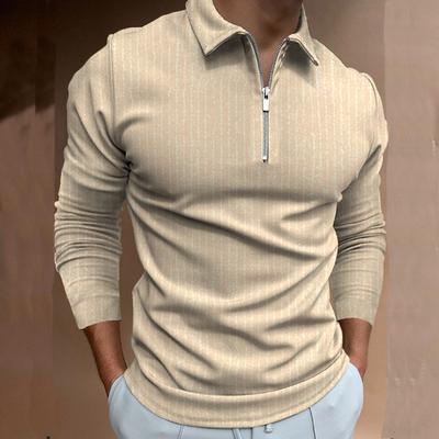 Autumn Top Men's Long Sleeves Basic Lapel Neck Tee Shirts Men Striped Polo T-shirt