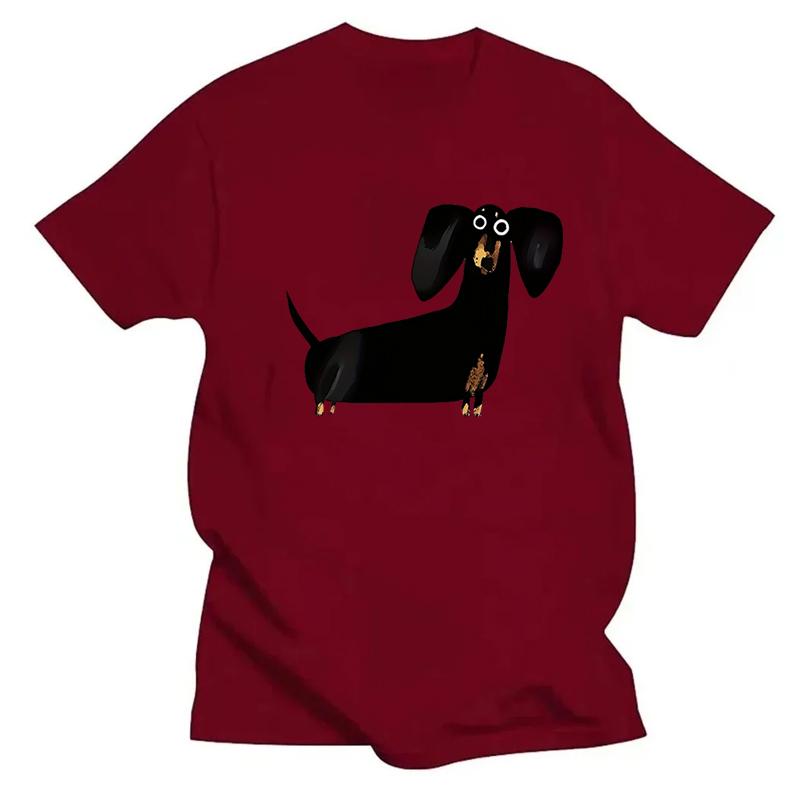 Cute Black Sausage Dog Funny Printed Women's T-shirt Short Sleeve Crew Neck Top for Summer Women's Harajuku Casual Clothing