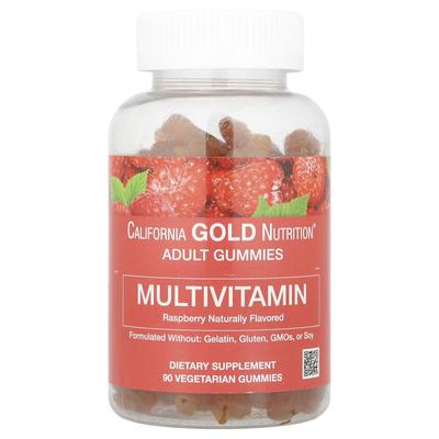 California Gold Nutrition, Gummies multivitaminés pour adultes, saveur naturelle de framboise, 90 gummies végétaliens