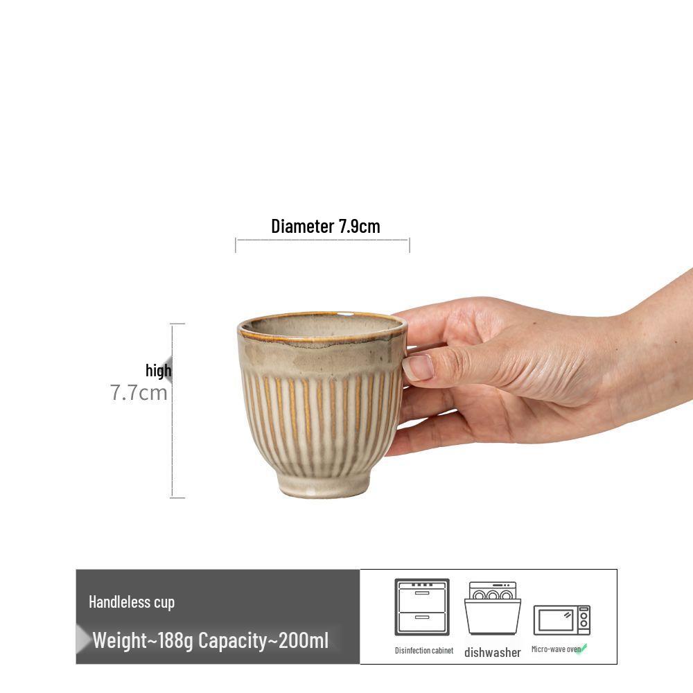 Vintage-Style Ceramic Handleless Teacup Set – Japanese-Inspired Rustic Coffee & Water Cups
