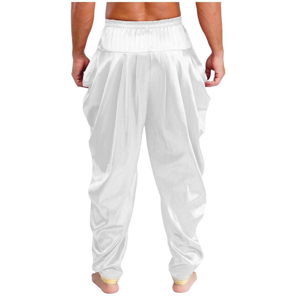 Herren Satin Dhoti Hosen Lässig Elastischer Bund Drapierte Baggy Hosen Urlaub Themenparty Ethnische Kleidung